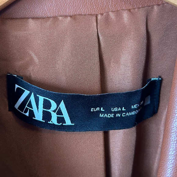 Zara Faux-Leather Blazer Jacket Double Breasted Oversized Fit Saddle‎ Size Large - Picture 3 of 3